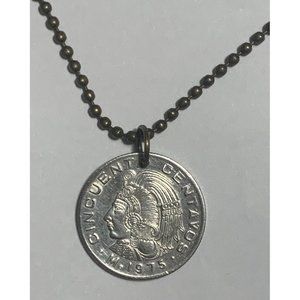 Mexican Cincuenta 1975 centavos coin pendant necklace. nice gift